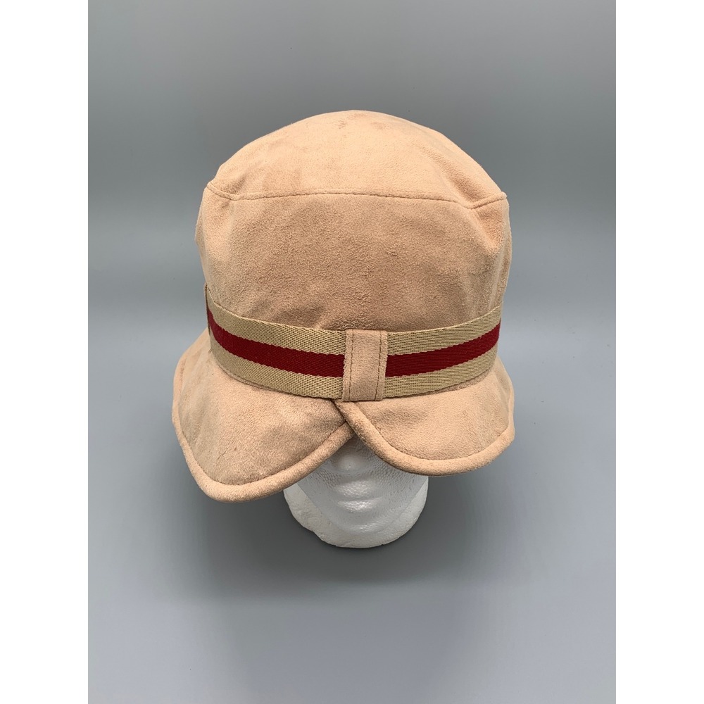 Preston & York Premiere Tan Suede Bucket Hat Made in Italy Red Stripe Cloche Sm